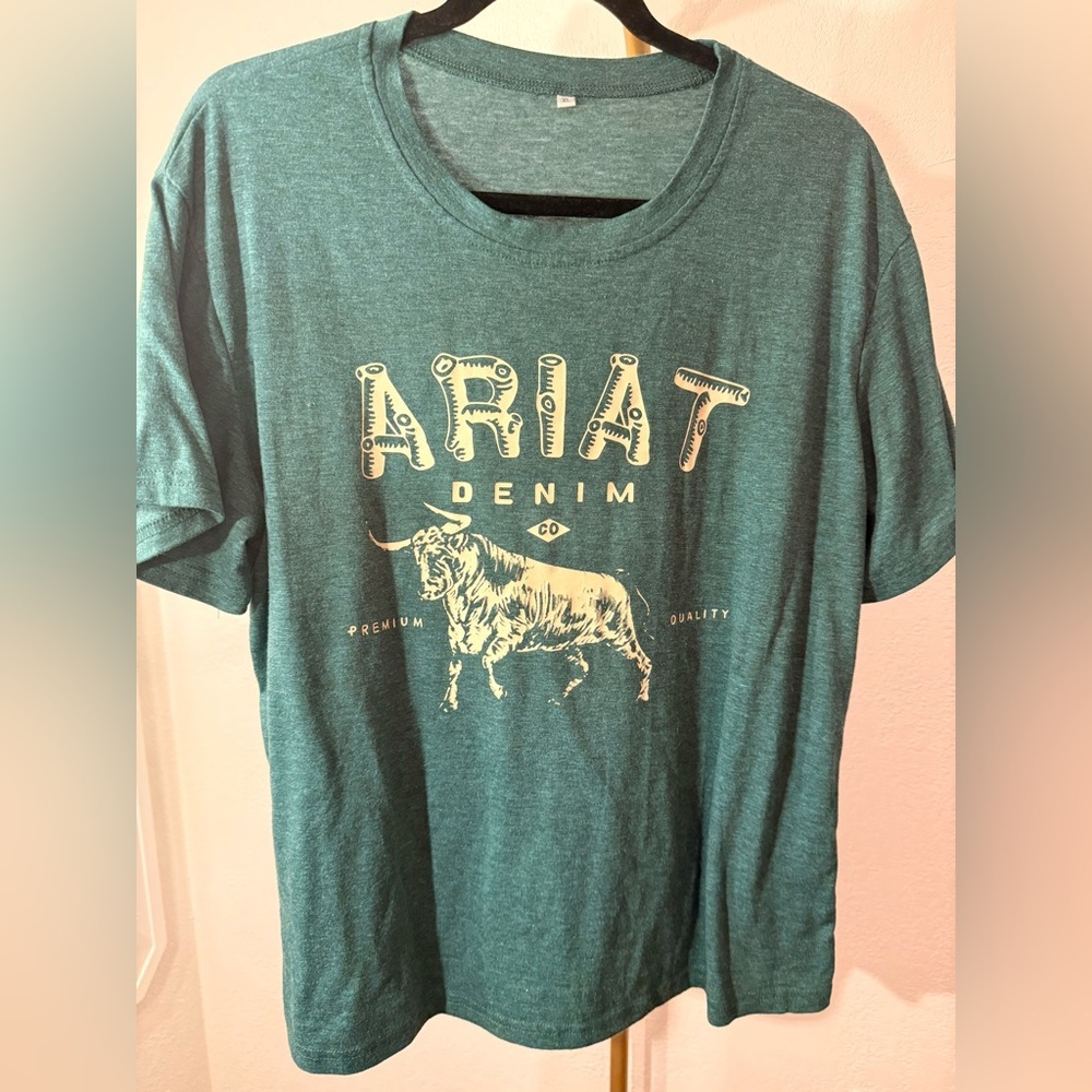 Ariat Denim Co Graphic T-Shirt Green Bull Logo Tee Size XL
